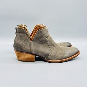Kork Ease Boots Womens 7.5 Gray Suede Ankle Booties Back Zip Low Heel Shoes